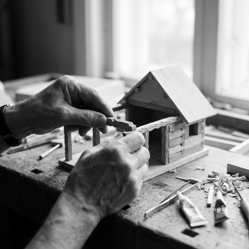 Składanie miniaturowego domku